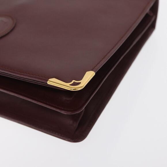 CARTIER Must Line Clutch Bag Leather Bordeaux Gold Auth BA9535